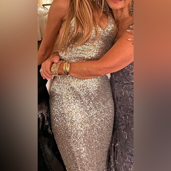 norma kamali sequin fishtail dress Long Sleeve V Neck Shirred Front Fishtail Gown